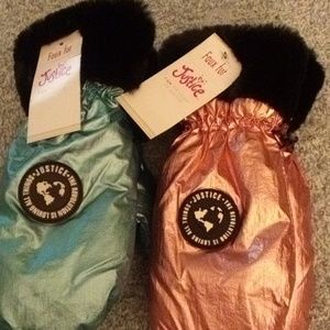 Justice faux fur metallic mittens 2 pair. Brand new with tags.